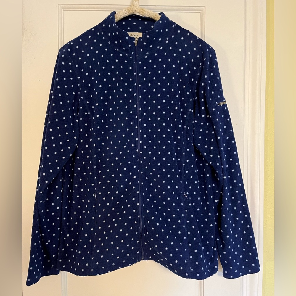 L.L. Bean Navy Fleece with White Dots Ultra Lightweight Zip Up